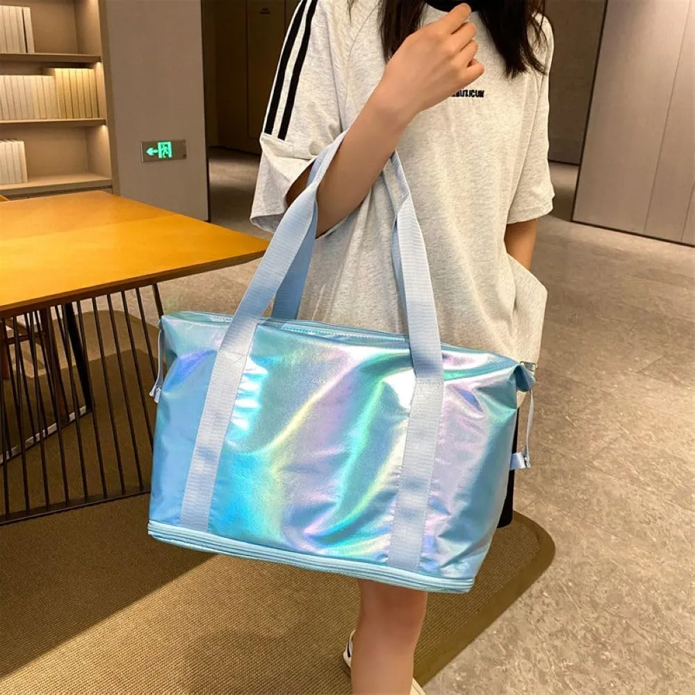 Dazzling Foldable Gym Bag for Women,Sports Travel Duffel Bag, Weekender Overnight Bag with Wet Pocket and Shoes Compartment for Women, Travel,Workout,Gym, Yoga G04 (Green)