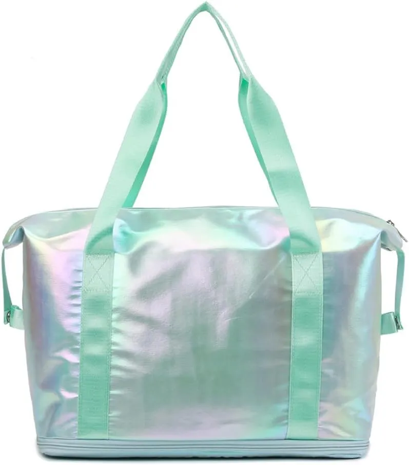 Dazzling Foldable Gym Bag for Women,Sports Travel Duffel Bag, Weekender Overnight Bag with Wet Pocket and Shoes Compartment for Women, Travel,Workout,Gym, Yoga G04 (Green)