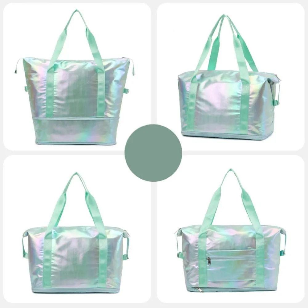 Dazzling Foldable Gym Bag for Women,Sports Travel Duffel Bag, Weekender Overnight Bag with Wet Pocket and Shoes Compartment for Women, Travel,Workout,Gym, Yoga G04 (Green)