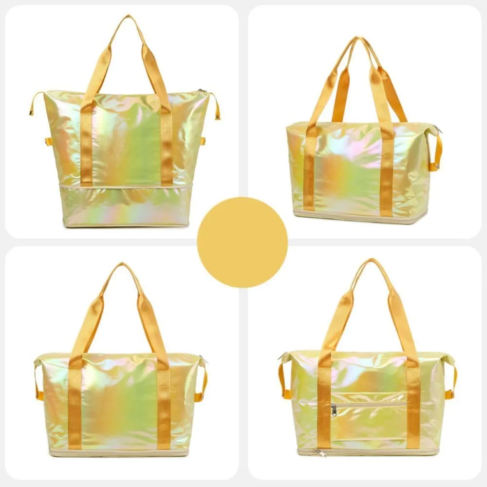 Dazzling Foldable Gym Bag for Women,Sports Travel Duffel Bag, Weekender Overnight Bag with Wet Pocket and Shoes Compartment for Women, Travel,Workout,Gym, Yoga G04 (Yellow)