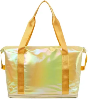 Dazzling Foldable Gym Bag for Women,Sports Travel Duffel Bag, Weekender Overnight Bag with Wet Pocket and Shoes Compartment for Women, Travel,Workout,Gym, Yoga G04 (Yellow)