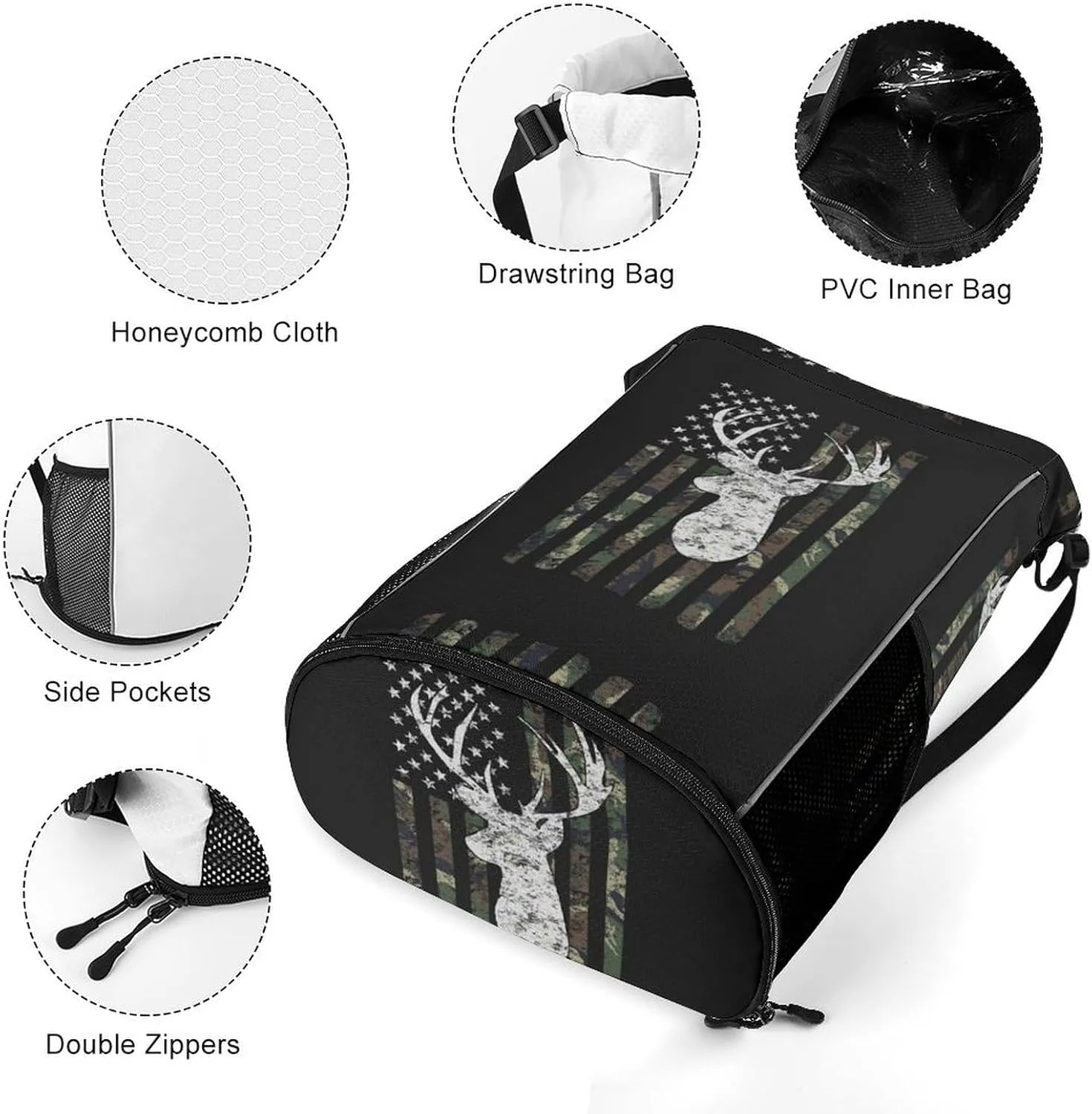 Deer Camo Camouflage American Flag Sports Bundle Pocket with Dry Wet Separation Unisex