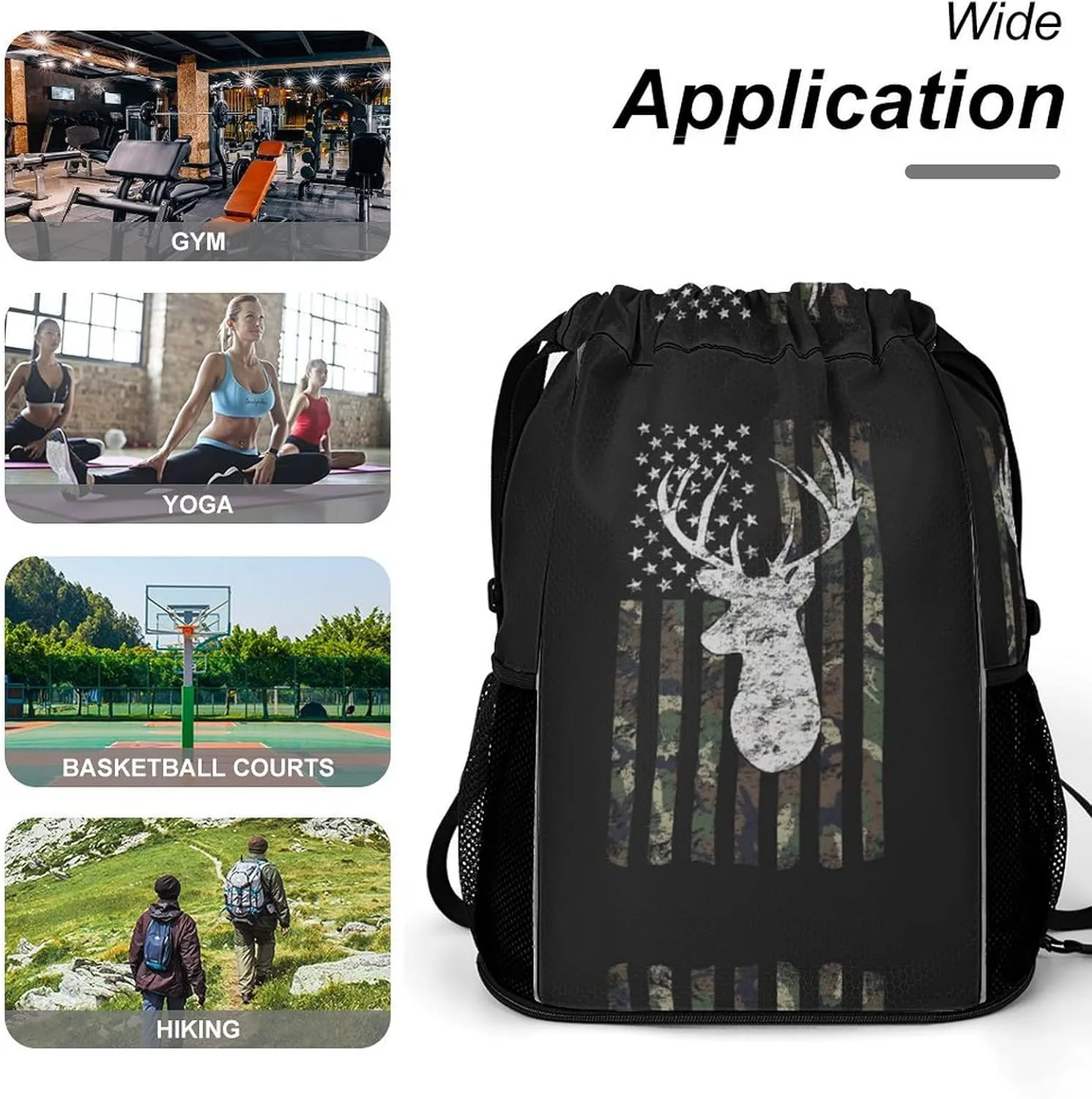 Deer Camo Camouflage American Flag Sports Bundle Pocket with Dry Wet Separation Unisex