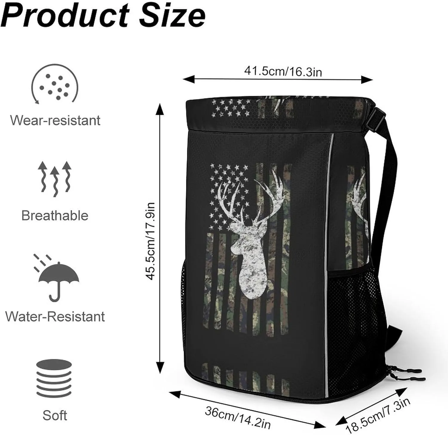 Deer Camo Camouflage American Flag Sports Bundle Pocket with Dry Wet Separation Unisex