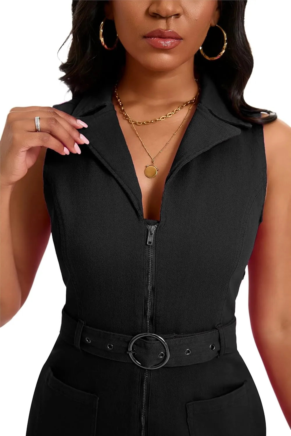 Denim Jumpsuit for Women Sexy Slim Fit Zipper Sleeveless V-Neck High Waist Fashion Jean Pants Rompers