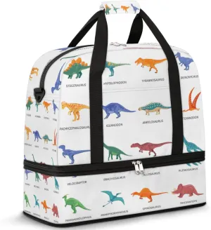 Dinosaur Set Pattern Travel Duffel Bag for Women Men, Dinosaur Painted Sports Gym Bag with Shoes Compartment Foldable Overnight Bag Weekender Tote Workout Carry On Luggage Bag