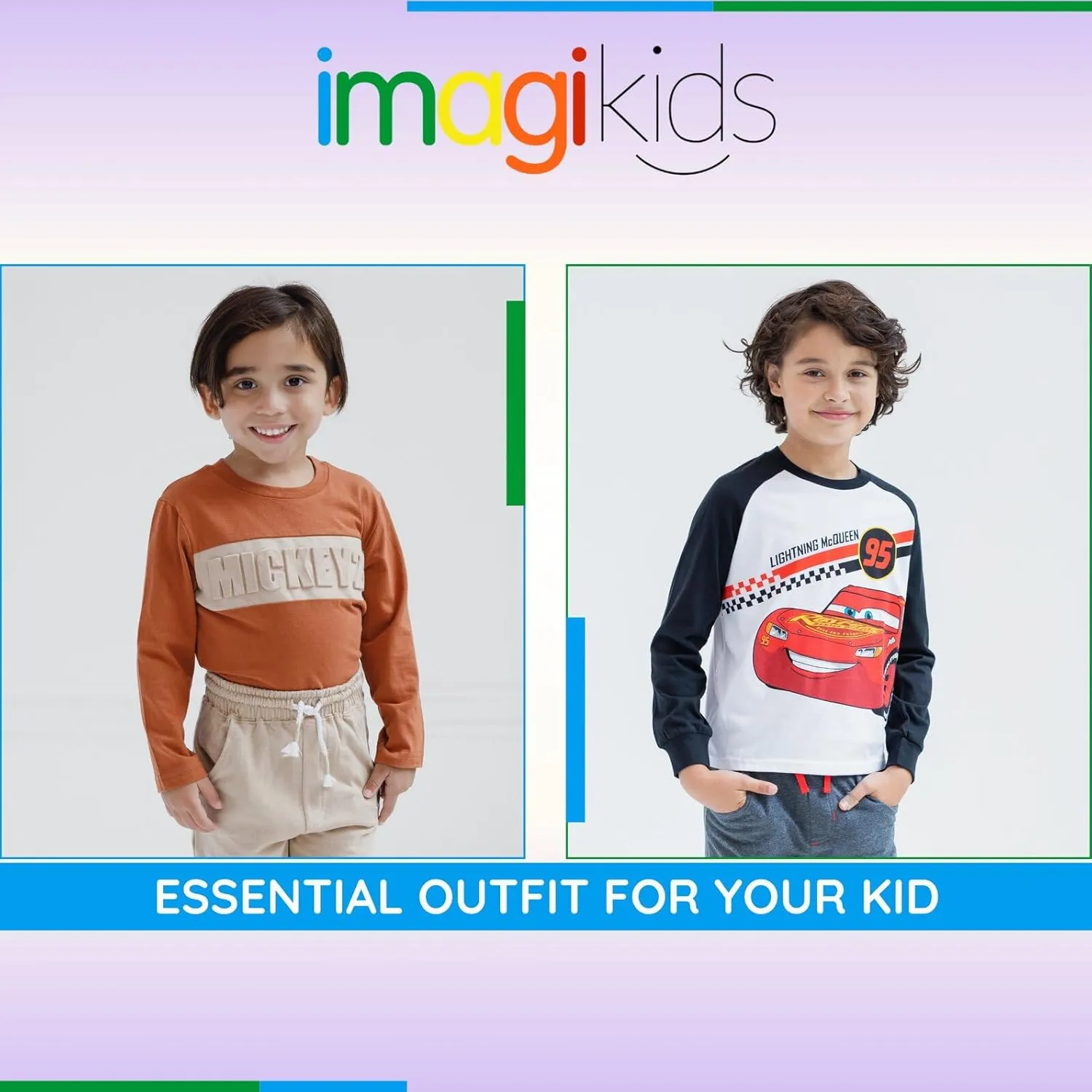 Disney Cars Mickey Mouse T-Shirt and French Terry Pants Outfit Set Infant to Big Kid Sizes (18 Months - 10-12)