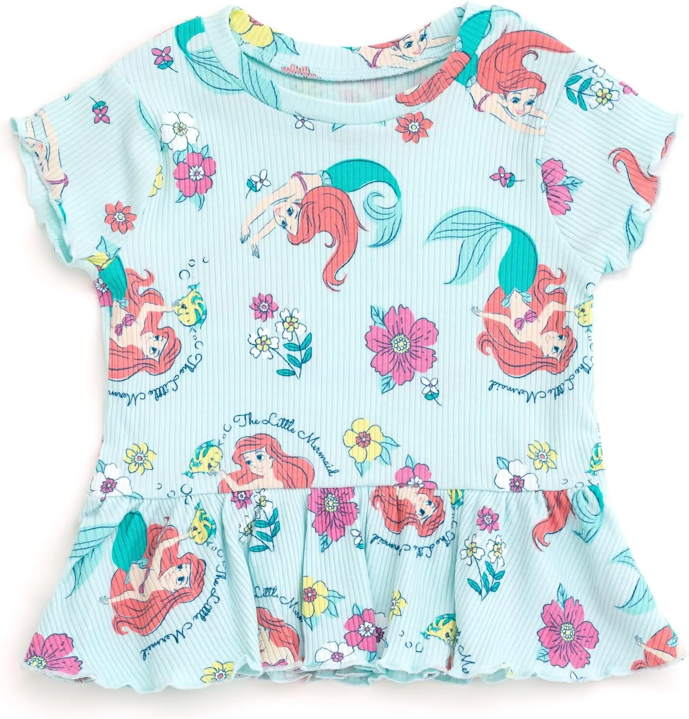 Disney Junior Ribbed Peplum T-Shirt and Bike Shorts Outfit Set Newborn to Big Kid Sizes (0-3 Months - 14-16)