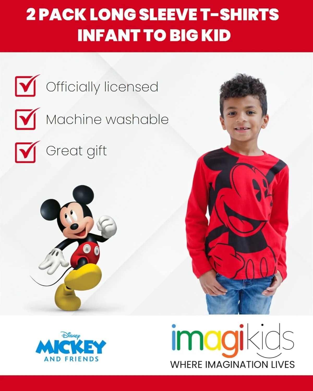 Disney Mickey Mouse 2 Pack T-Shirts Toddler to Big Kid