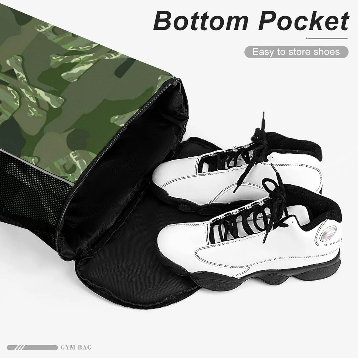 Drawstring Backpack 3D Print Lightweight Cinch Bag Compatible with Skull Green Camo Camouflage Gym Sack String Bag with Shoes Compartment and Small Zipper Pockets for Men Women