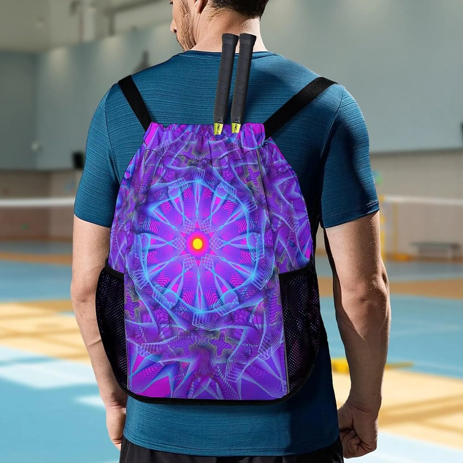 Drawstring Backpack Bag Sackpack Gym Bag Sport Beach Daypack Compatible with Framed Psychedelic Object for Men Women Cycling Hiking Team Training