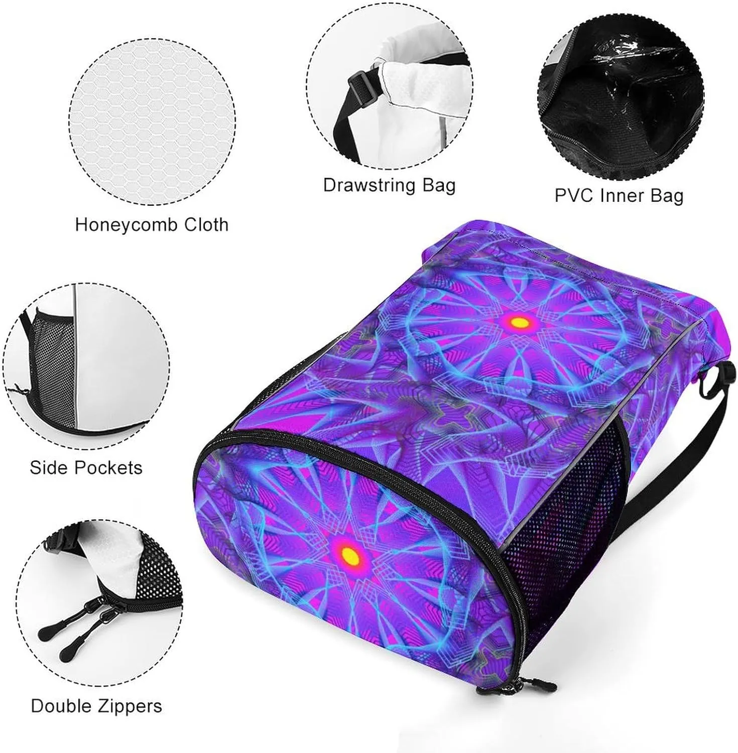 Drawstring Backpack Bag Sackpack Gym Bag Sport Beach Daypack Compatible with Framed Psychedelic Object for Men Women Cycling Hiking Team Training