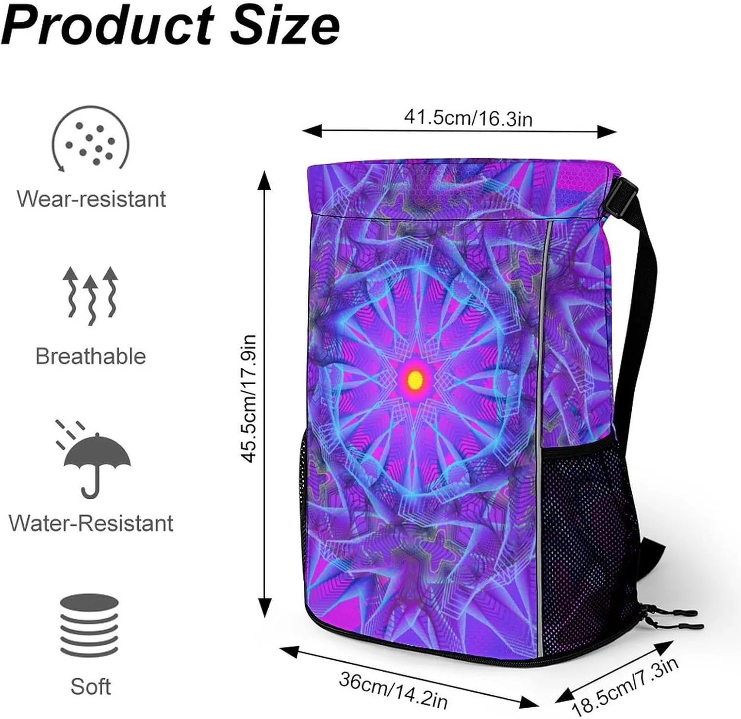 Drawstring Backpack Bag Sackpack Gym Bag Sport Beach Daypack Compatible with Framed Psychedelic Object for Men Women Cycling Hiking Team Training