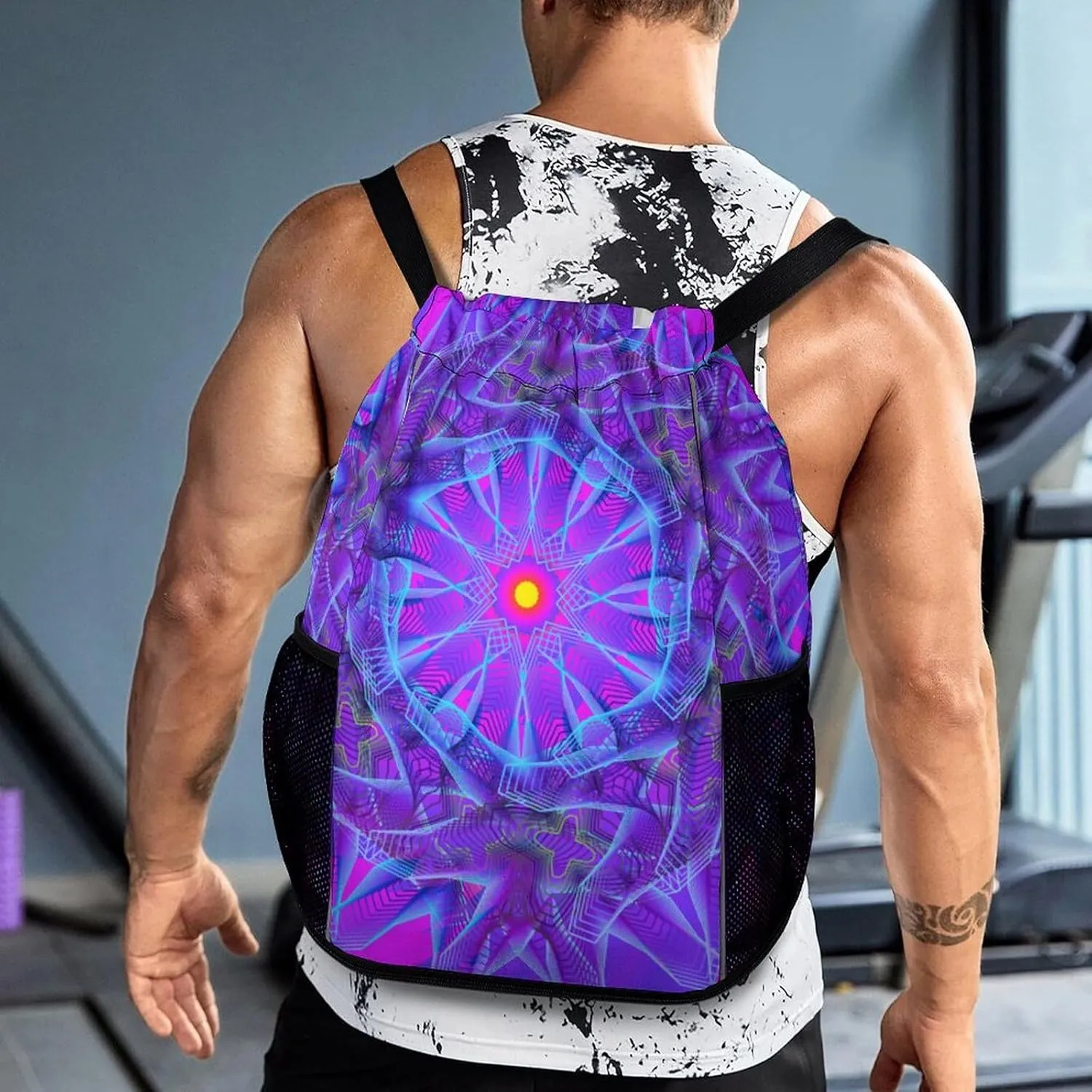 Drawstring Backpack Bag Sackpack Gym Bag Sport Beach Daypack Compatible with Framed Psychedelic Object for Men Women Cycling Hiking Team Training