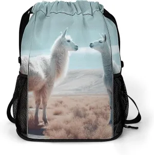 Drawstring Backpack for Men Women Multiple Pockets Sports Backpack Alpaca on The Grass Gym Bag for Travel Swim