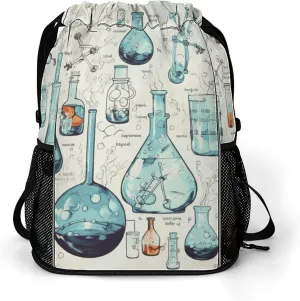 Drawstring Backpack for Men Women Multiple Pockets Sports Backpack Chemistry Print Gym Bag for Travel Swim