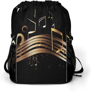 Drawstring Backpack for Men Women Multiple Pockets Sports Backpack Novel Music Note Gym Bag for Travel Swim