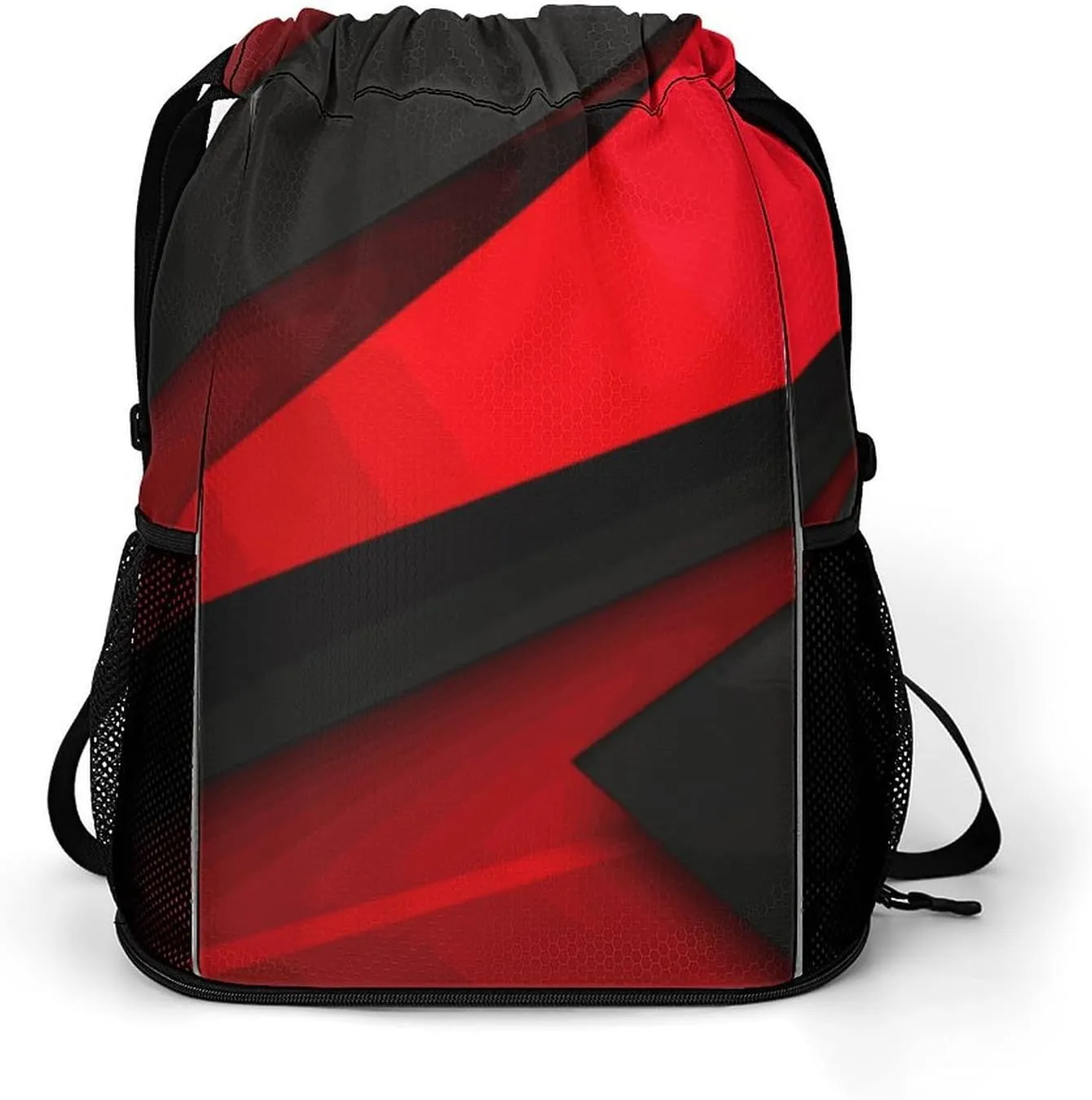 Drawstring Backpack for Men Women Multiple Pockets Sports Backpack Red Black Gym Bag for Travel Swim