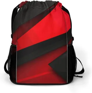 Drawstring Backpack for Men Women Multiple Pockets Sports Backpack Red Black Gym Bag for Travel Swim