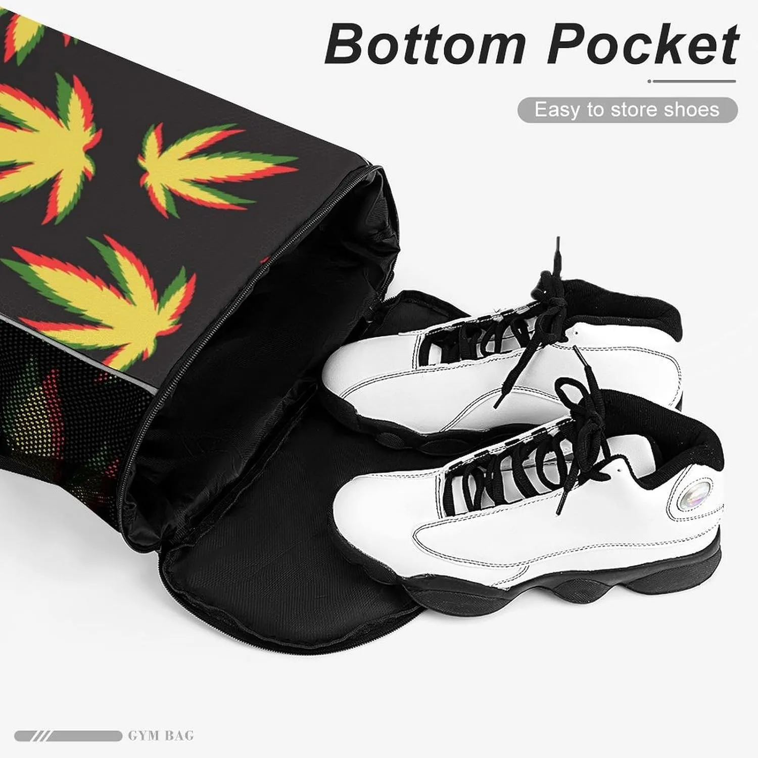 Drawstring Zipper Backpack for Outdoor Swimming Beach Hiking Travel, Men Women Lightweight Gym Bag with Waterproof Compartment, Compatible with Marijuana Pattern Drawstring Backpack