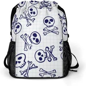 Drawstring Zipper Backpack for Outdoor Swimming Beach Hiking Travel, Men Women Lightweight Gym Bag with Waterproof Compartment, Compatible with Skull Drawstring Backpack