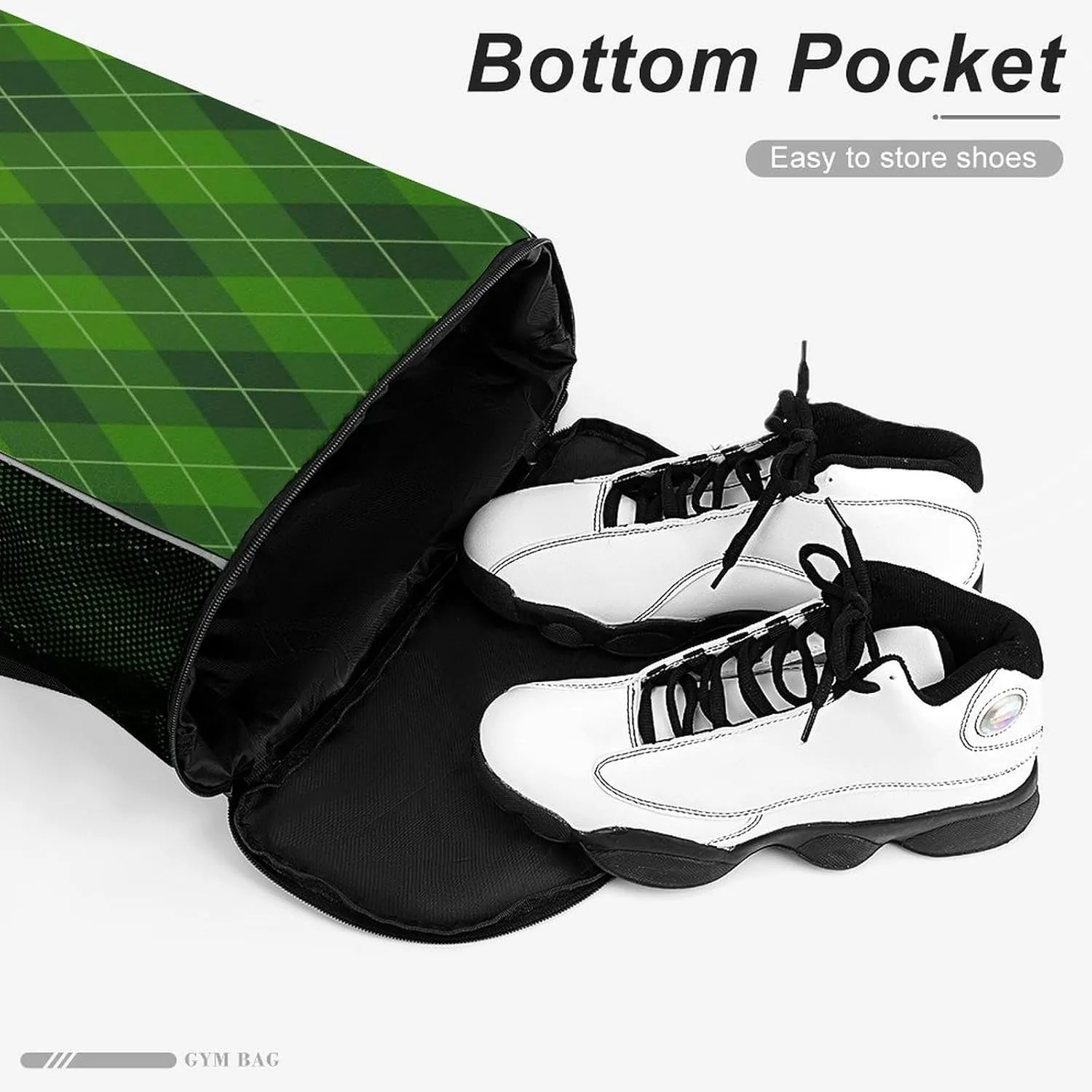 Drawstring Zipper Backpack for Outdoor Swimming Beach Hiking Travel, Men Women Lightweight Gym Bag with Waterproof Compartment, Compatible with St Patricks Day Green Plaid Tartan Drawstring Backpack