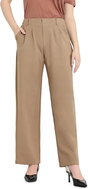 Dress Pants Women Straight Leg Work Business Office High Elastic Waisted Casual Slacks Trousers 29" with Pockets