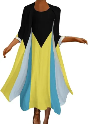 Dress Suit Skirts for Womens Summer Top Bahamas Flag Casual V Neck Shift Dress L