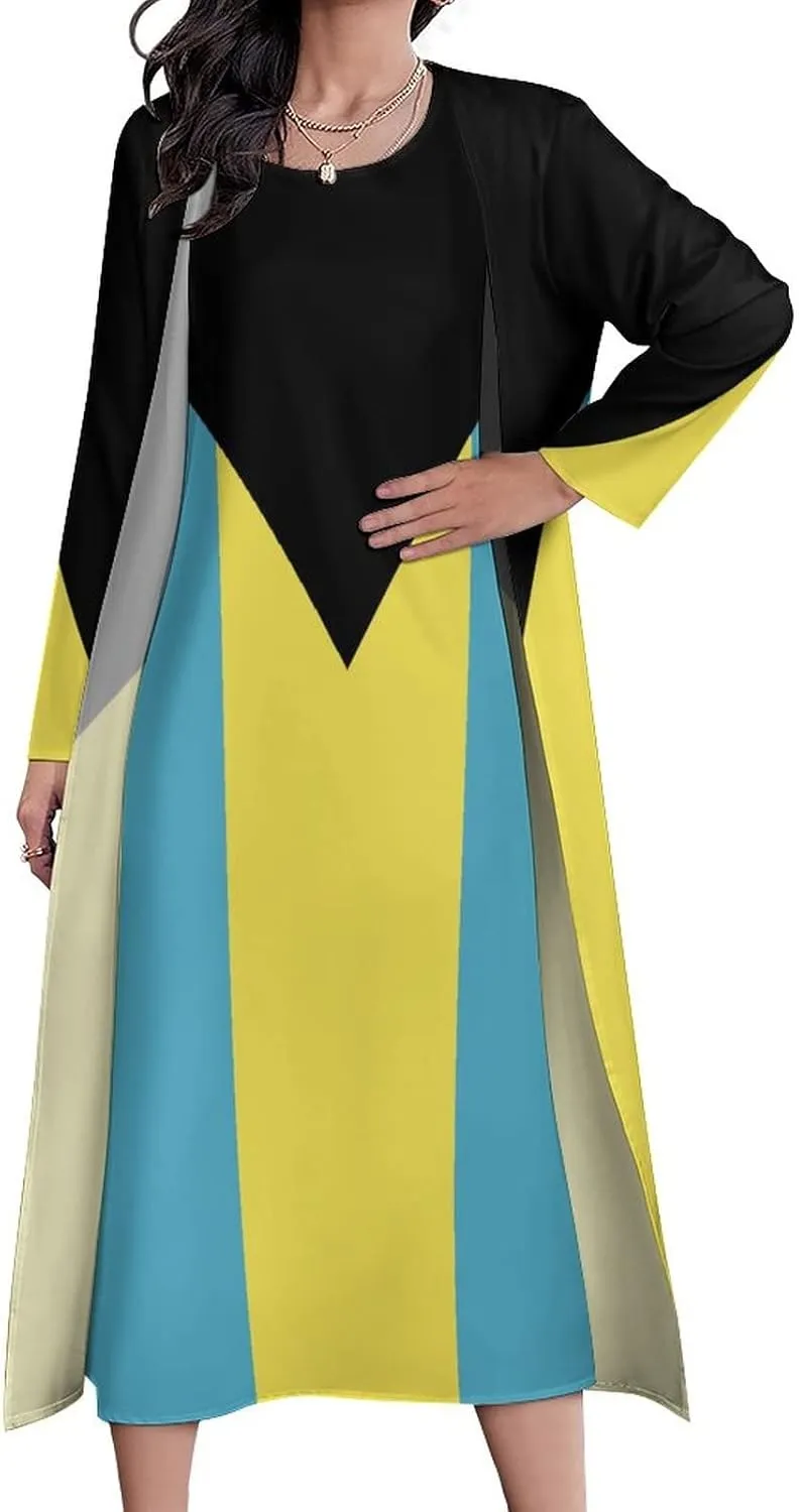 Dress Suit Skirts for Womens Summer Top Bahamas Flag Casual V Neck Shift Dress L