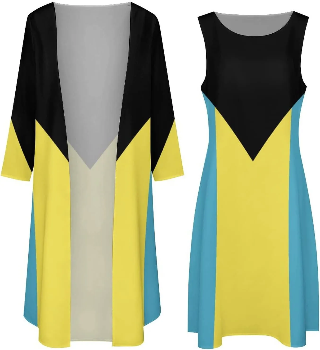 Dress Suit Skirts for Womens Summer Top Bahamas Flag Casual V Neck Shift Dress L