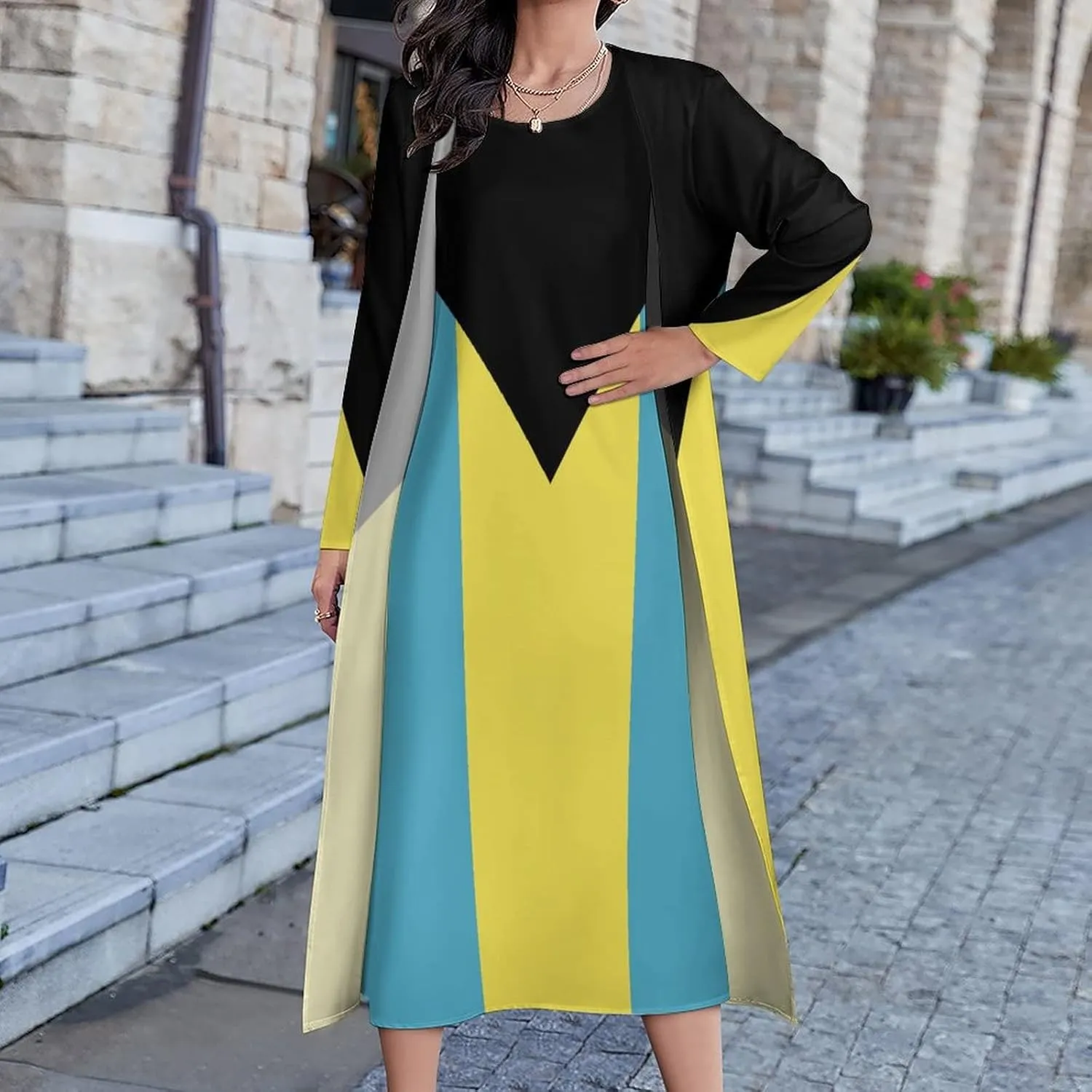 Dress Suit Skirts for Womens Summer Top Bahamas Flag Casual V Neck Shift Dress L