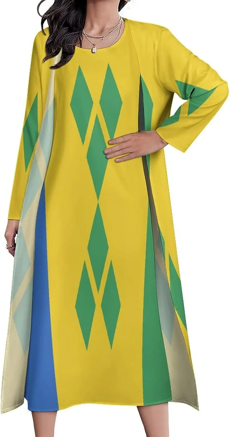 Dress Suit Skirts for Womens Summer Top Saint Vincent and The Grenadines Flag Casual V Neck Shift Dress XL