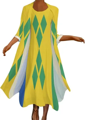 Dress Suit Skirts for Womens Summer Top Saint Vincent and The Grenadines Flag Casual V Neck Shift Dress XL