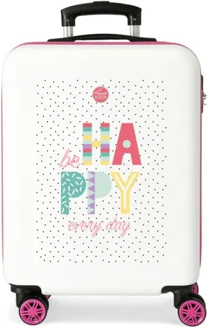 Enso Be Happy Cabin Suitcase Pink 38 x 55 x 20 cm Hard Shell ABS Combination Lock 34 L 2.6 kg 4 Double Wheels Hand Luggage, metallic, 38x55x20 cms, Youth fashion