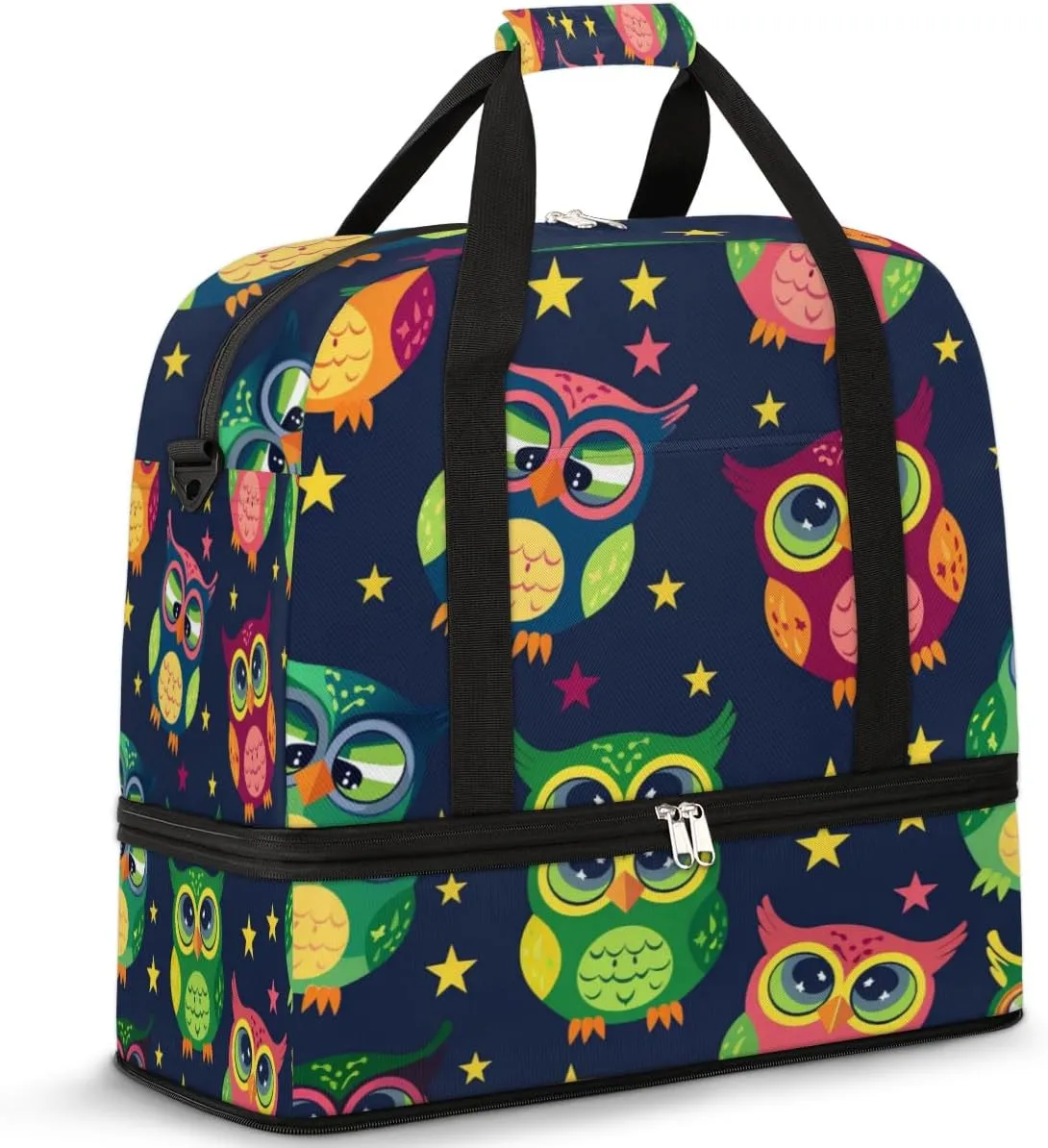 Ethnic Owl Travel Duffel Bag for Women Men, Animal Pattern Sports Gym Bag with Shoes Compartment Foldable Overnight Bag Weekender Tote Workout Carry On Luggage Bag
