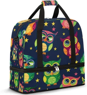 Ethnic Owl Travel Duffel Bag for Women Men, Animal Pattern Sports Gym Bag with Shoes Compartment Foldable Overnight Bag Weekender Tote Workout Carry On Luggage Bag