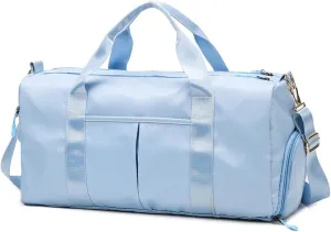 Felenny Travel Duffel Bag, Sport Gym Tote Bags with Pocket, Gym Bag Womens Mens with Shoes Compartment and Wet Pocket, Waterproof Weekend Overnight Bag, Light Blue, fashion