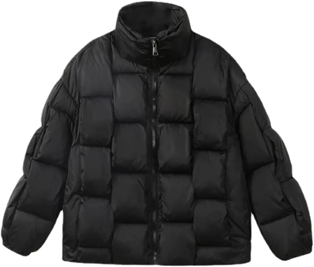 Fjnbbiot Winter Women Puffer Parkas Fashion Casual Loose Down Cotton Jackets Solid Weave Thicken Warm Zipper Overcoats