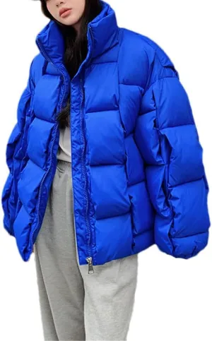 Fjnbbiot Winter Women Puffer Parkas Fashion Casual Loose Down Cotton Jackets Solid Weave Thicken Warm Zipper Overcoats