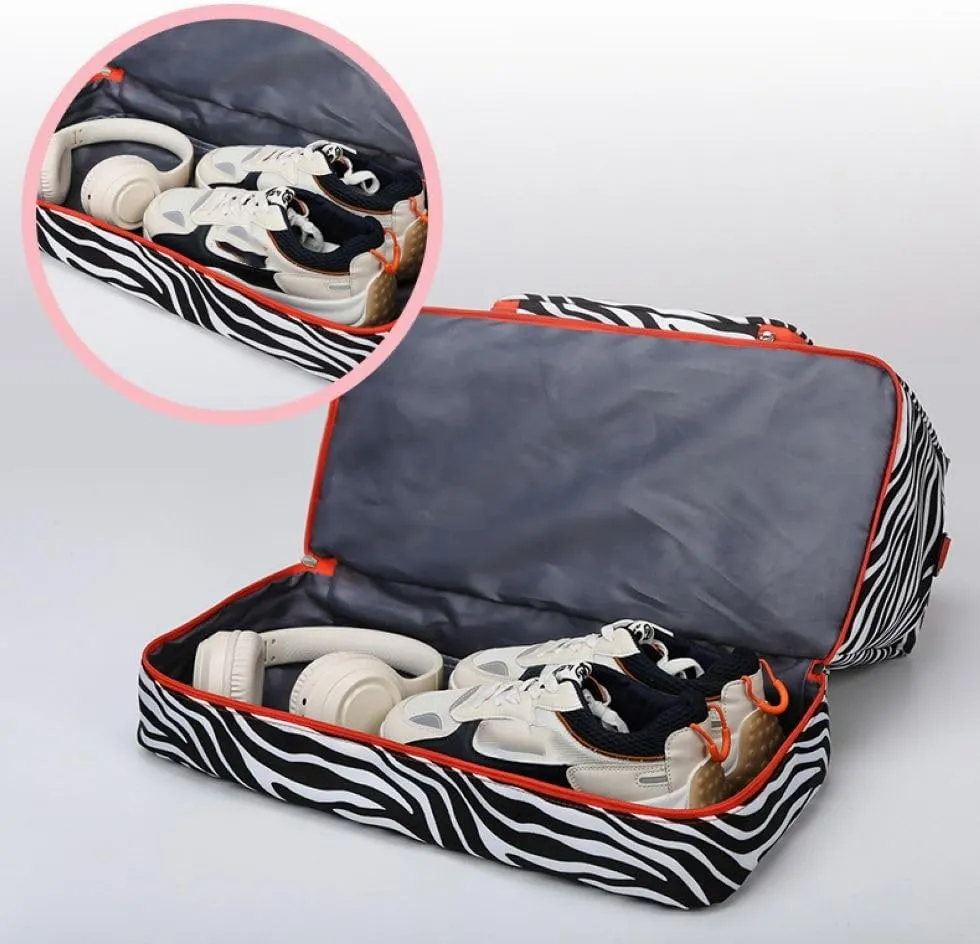 Foldable Gym Bag for Women,Sports Travel Duffel Bag, Weekender Overnight Bag with Wet Pocket and Shoes Compartment for Women, Travel,Workout,Gym, Yoga 919 (Black)