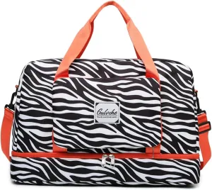 Foldable Gym Bag for Women,Sports Travel Duffel Bag, Weekender Overnight Bag with Wet Pocket and Shoes Compartment for Women, Travel,Workout,Gym, Yoga 919 (Black)