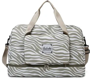 Foldable Gym Bag for Women,Sports Travel Duffel Bag, Weekender Overnight Bag with Wet Pocket and Shoes Compartment for Women, Travel,Workout,Gym, Yoga 919 (Gray)
