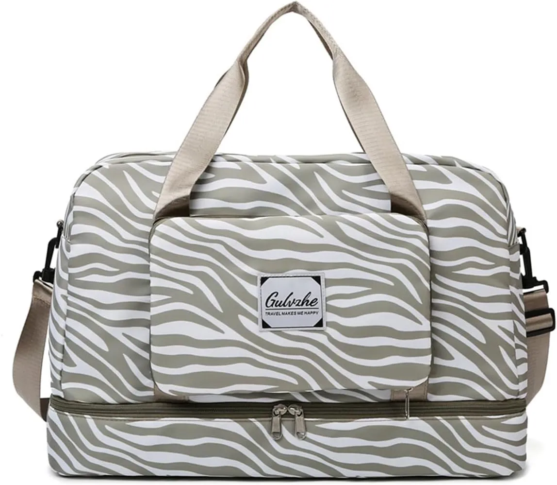 Foldable Gym Bag for Women,Sports Travel Duffel Bag, Weekender Overnight Bag with Wet Pocket and Shoes Compartment for Women, Travel,Workout,Gym, Yoga 919 (Gray)