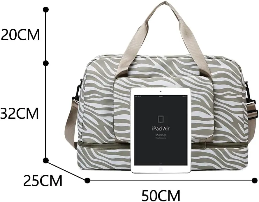 Foldable Gym Bag for Women,Sports Travel Duffel Bag, Weekender Overnight Bag with Wet Pocket and Shoes Compartment for Women, Travel,Workout,Gym, Yoga 919 (Gray)