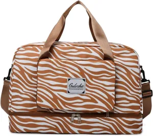 Foldable Gym Bag for Women,Sports Travel Duffel Bag, Weekender Overnight Bag with Wet Pocket and Shoes Compartment for Women, Travel,Workout,Gym, Yoga 919 (Khaki)