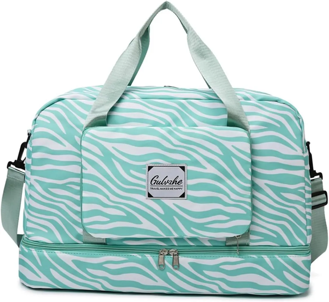 Foldable Gym Bag for Women,Sports Travel Duffel Bag, Weekender Overnight Bag with Wet Pocket and Shoes Compartment for Women, Travel,Workout,Gym, Yoga 919 (Lake Blue)