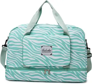 Foldable Gym Bag for Women,Sports Travel Duffel Bag, Weekender Overnight Bag with Wet Pocket and Shoes Compartment for Women, Travel,Workout,Gym, Yoga 919 (Lake Blue)