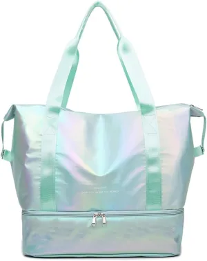 Foldable Gym Bag for Women,Sports Travel Duffel Bag, Weekender Overnight Bag with Wet Pocket and Shoes Compartment for Women, Travel,Workout,Gym, Yoga G74 (Green)