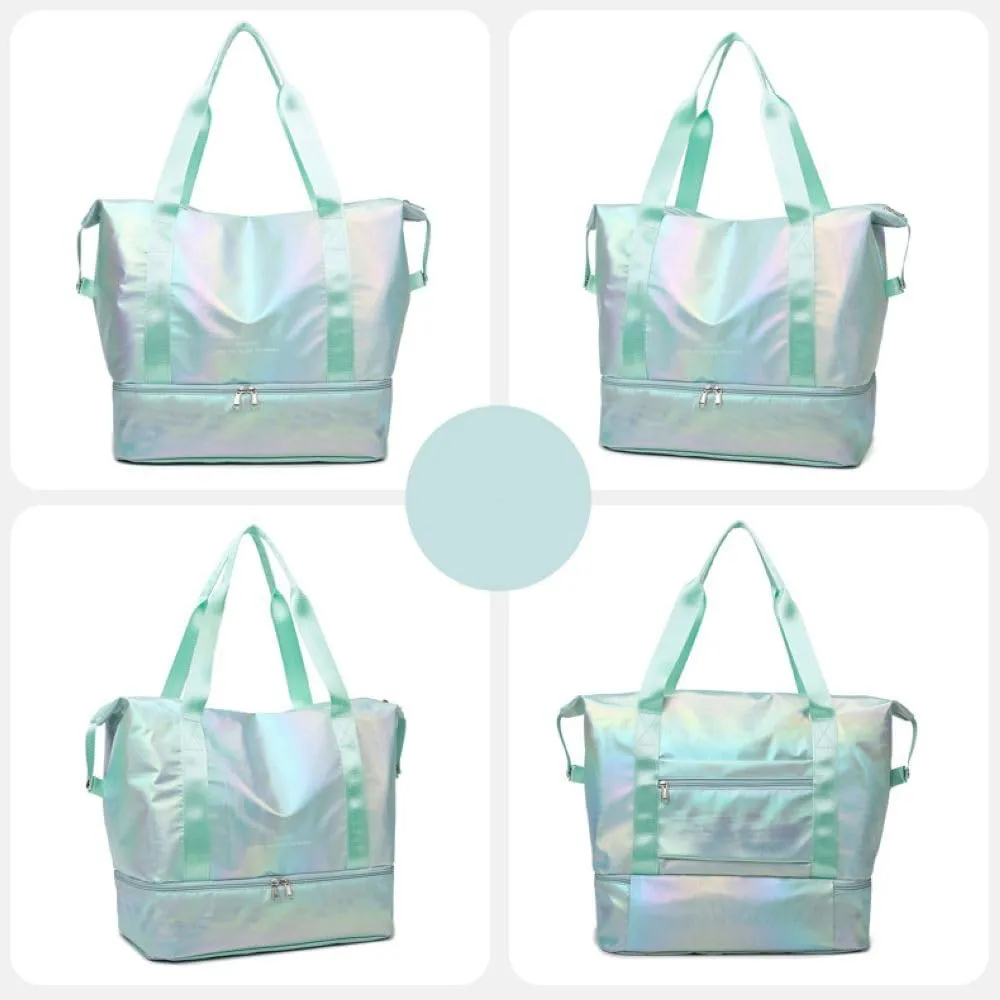 Foldable Gym Bag for Women,Sports Travel Duffel Bag, Weekender Overnight Bag with Wet Pocket and Shoes Compartment for Women, Travel,Workout,Gym, Yoga G74 (Green)