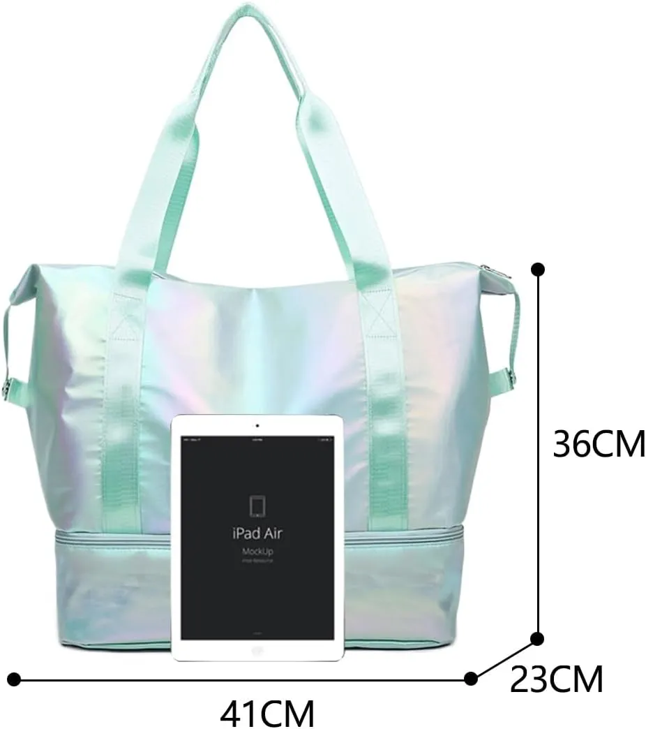 Foldable Gym Bag for Women,Sports Travel Duffel Bag, Weekender Overnight Bag with Wet Pocket and Shoes Compartment for Women, Travel,Workout,Gym, Yoga G74 (Green)